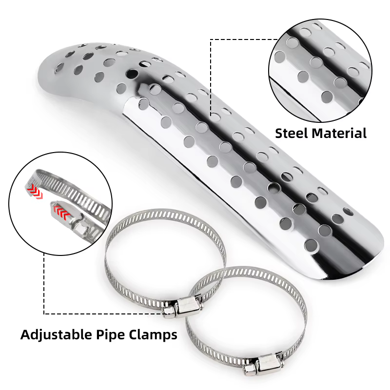 Silencieux d'échappement incurvé chromé avec couvercle de bouclier thermique, protection universelle pour vélos personnalisés, Choppers Cruisers