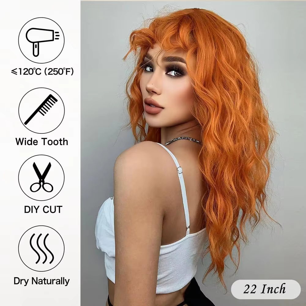 HENRY MARGU perruque synthétique rouge gingembre cuivre jaune pour femmes perruques longues ondulées bouclées avec frange Cosplay fête cheveux résistants à la chaleur