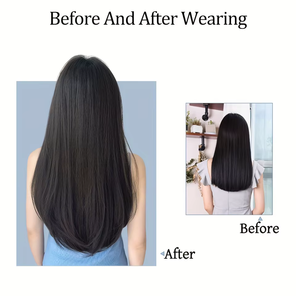 Extensions de cheveux synthétiques longues et lisses avec Clip en une seule pièce
