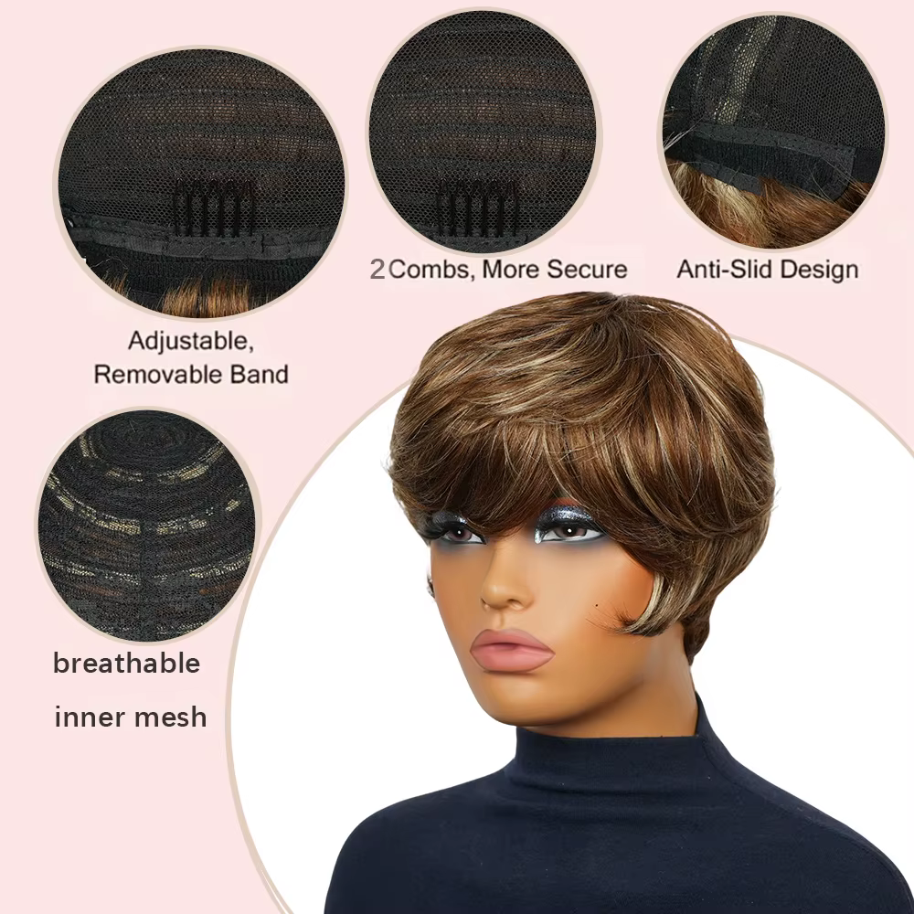 Perruque courte pour homme en cheveux naturels