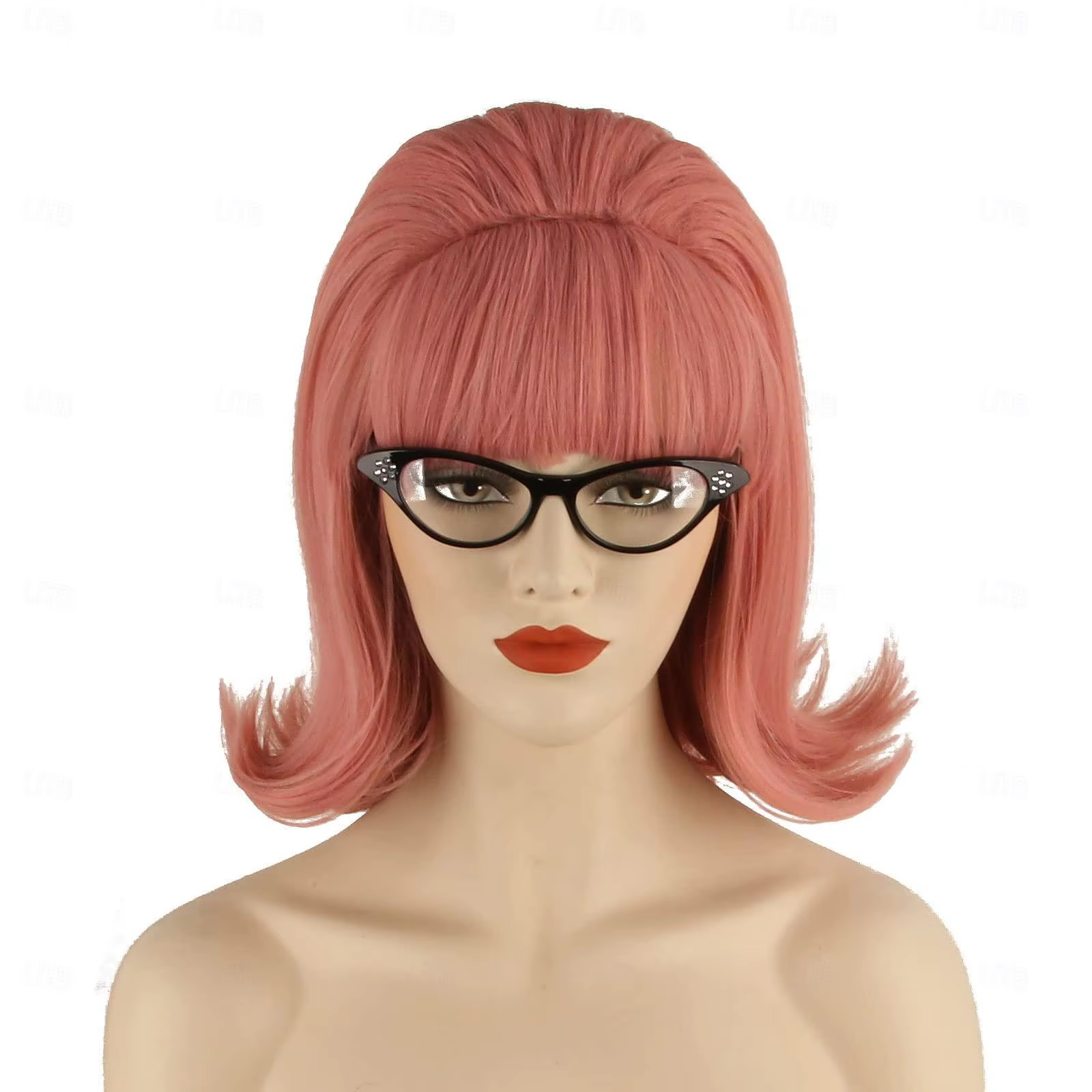 HAIRJOY cheveux synthétiques rose updo perruque 70s Pinup Pelucas 60s ruche Look Vintage Halloween Costume femmes