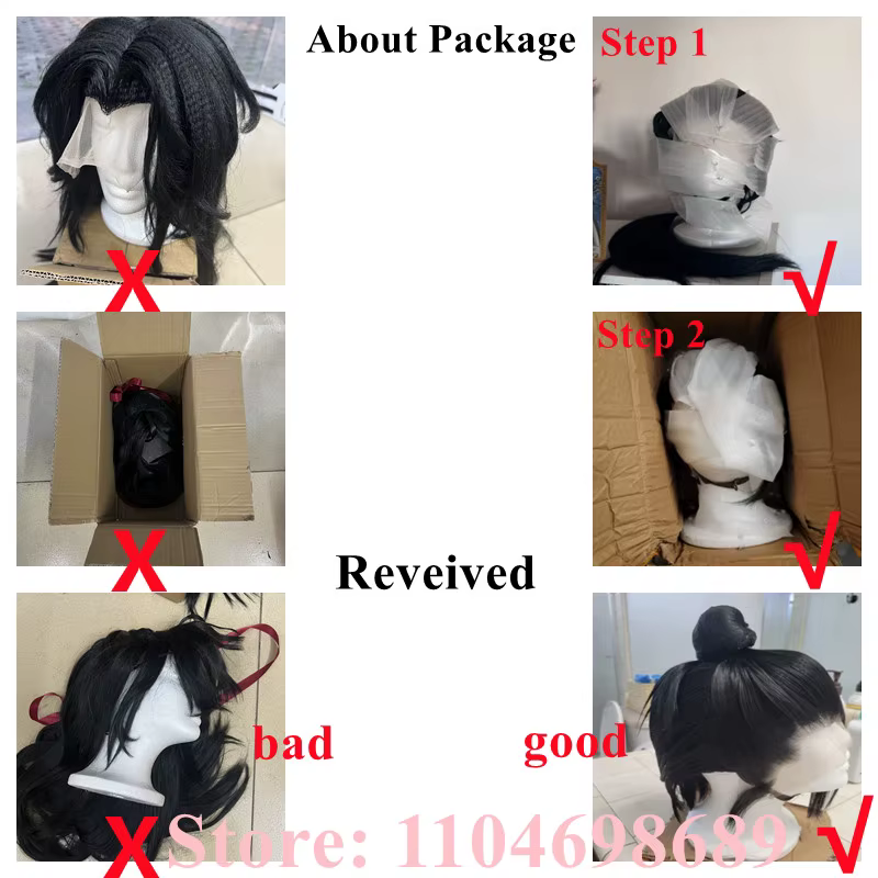 Style Mo Ran Cosplay perruques noir avec queue de cheval haute