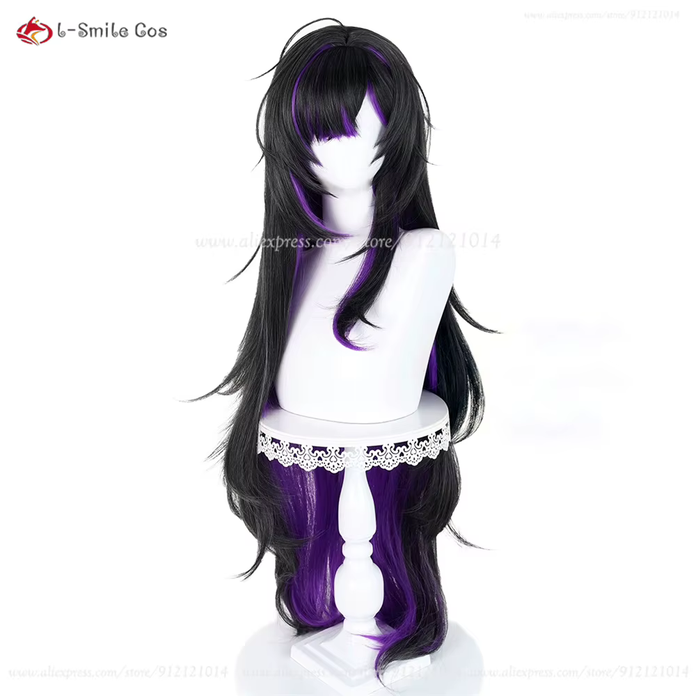 Étiquette NIKKE Perruque de cosplay synthétique résistante à la chaleur, 100cm, noir et violet mélangé, pour femmes, Anime Cosplay, Halloween