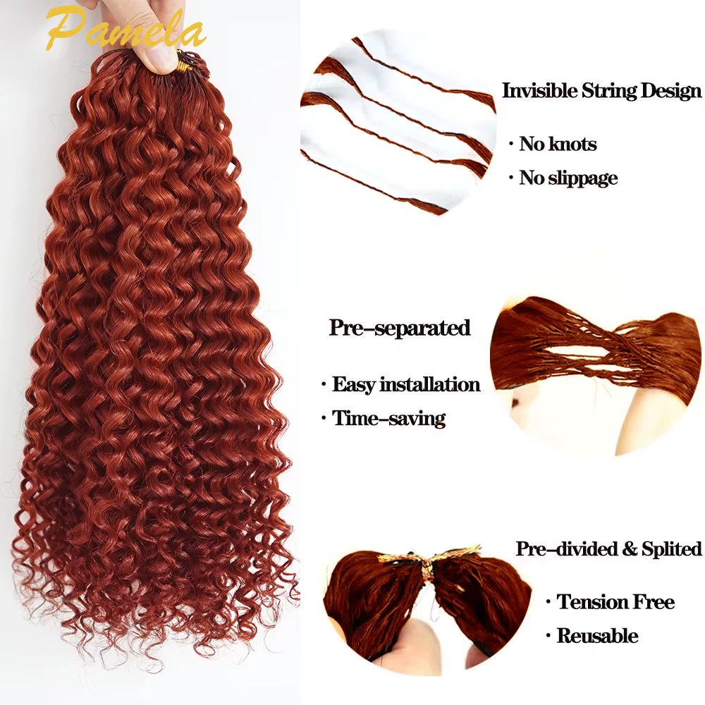 Extensions de cheveux humains au crochet couleur gingembre-orange, bouclées, pré-bouclées, pré-séparées, sans nœuds