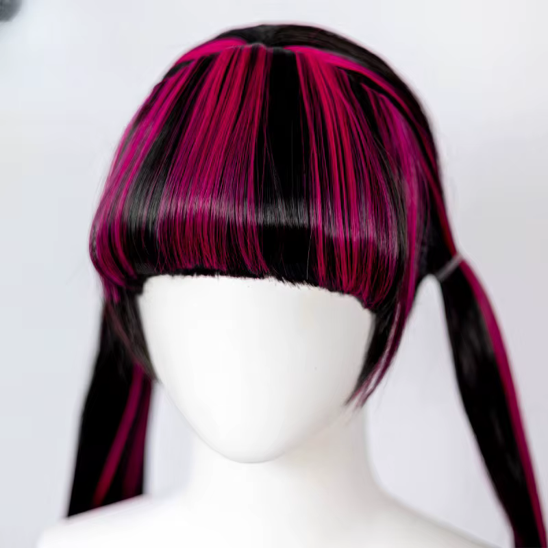 REEWES 40 pouces de Long noir rose droite cheveux synthétiques monstre haute Draculaura perruque avec Bang pour adolescent Cosplay déguisement d'halloween