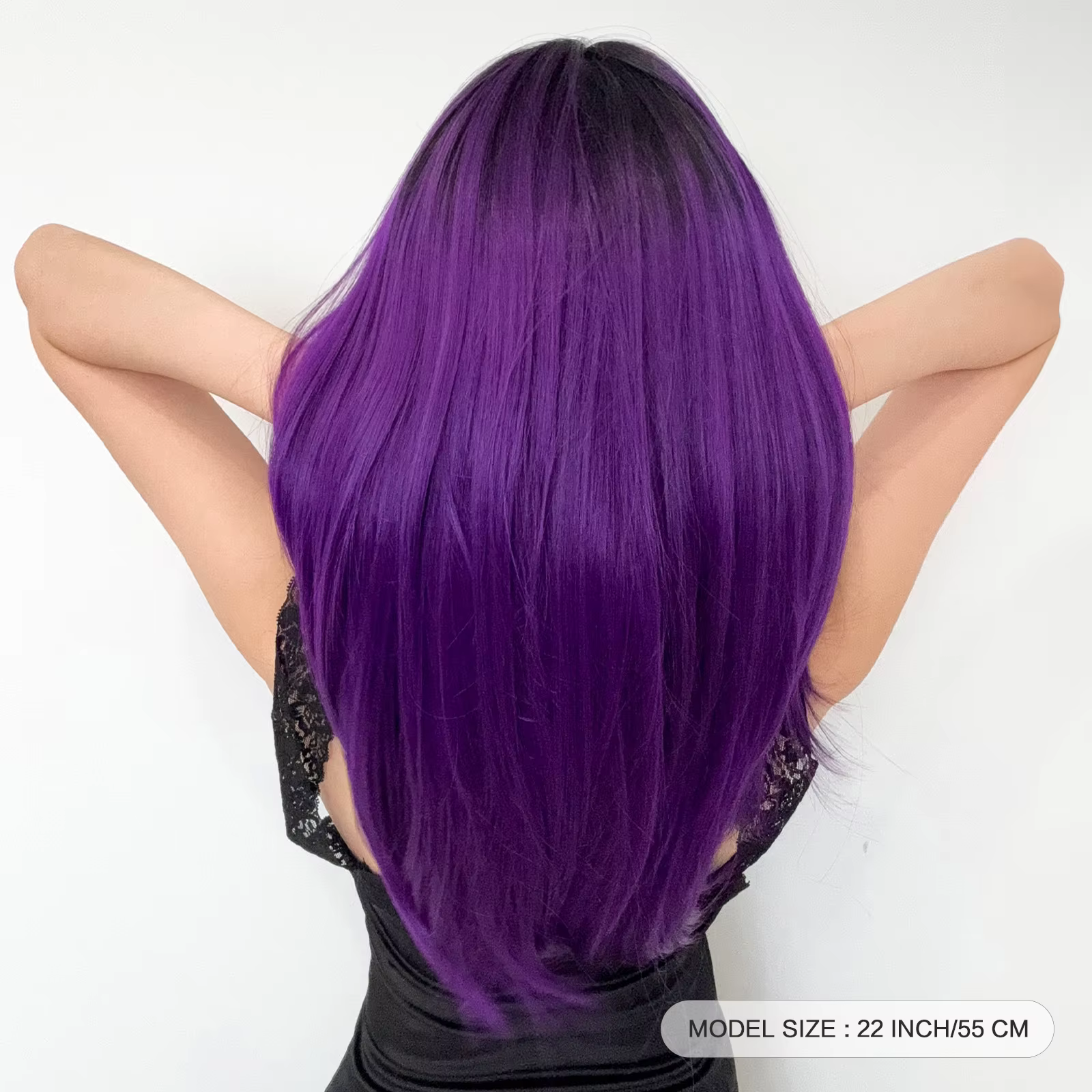 Perruque Synthétique Longue Droite Violet Foncé avec Frange