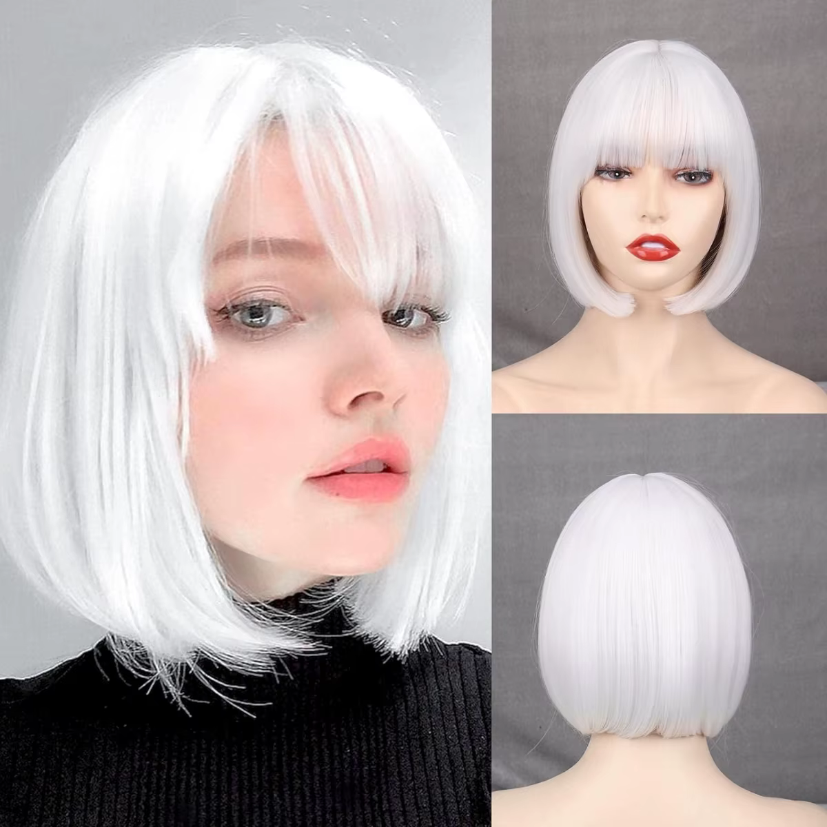 Hort Perruque Bob avec frange – Cheveux en fibres synthétiques naturelles pour un usage quotidien