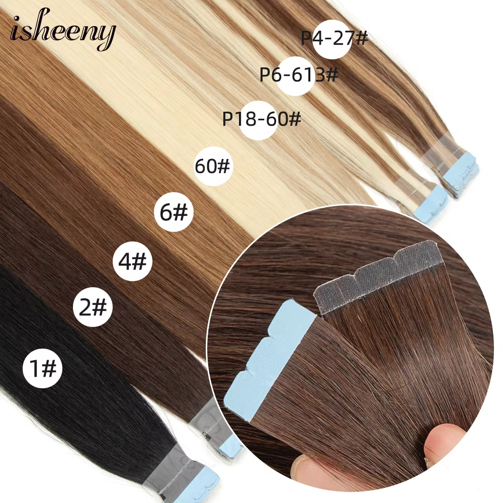Extensions de cheveux humains sans couture, mini ruban adhésif, cheveux raides naturels, couleur blonde, 12-24 pouces, 10 pièces/paquet