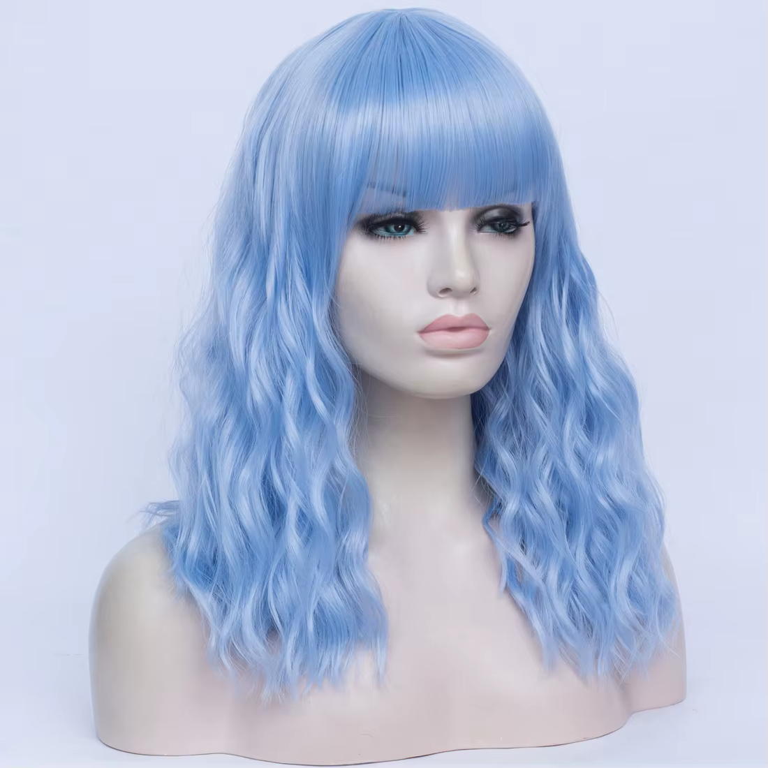 Perruque synthétique bleue longue et bouclée pour femmes