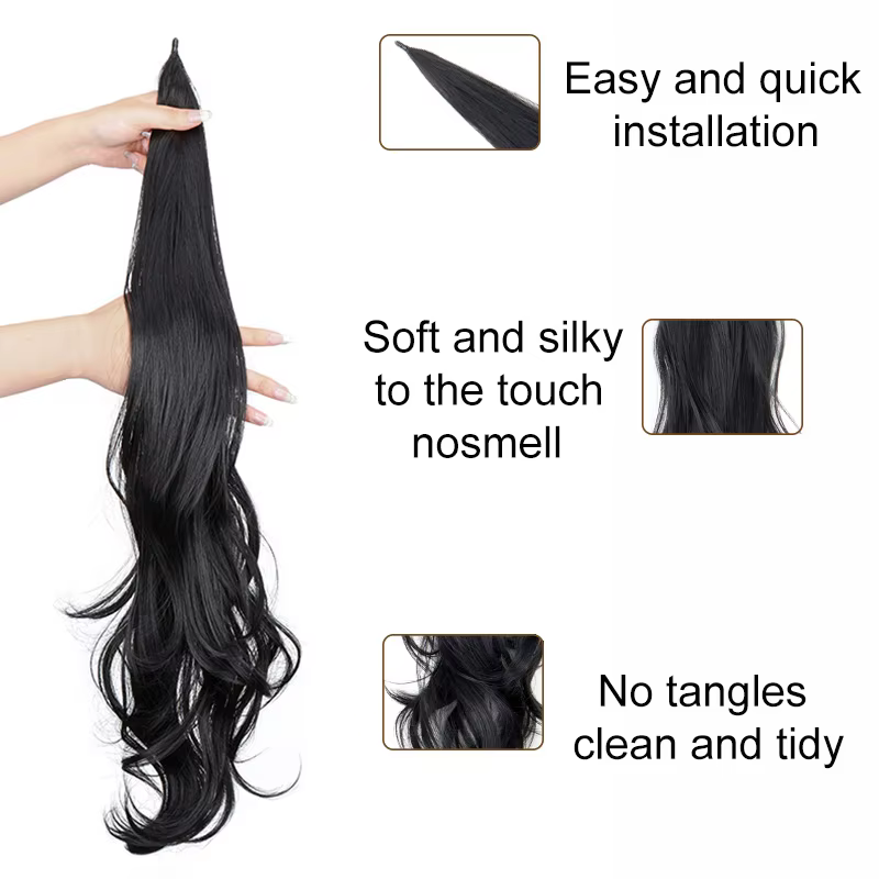 WIGSIN synthétique 32 pouces longue vague bouclée queue de cheval Extension de cheveux Flexible enrouler autour de faux postiche pour les femmes