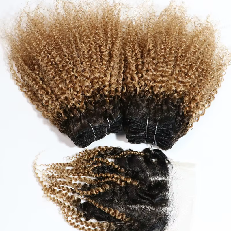 Bundles de cheveux brésiliens bouclés caution Curl avec fermeture