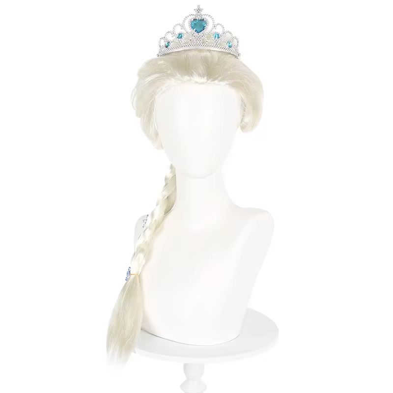 Ensemble de perruques tressées de 70cm de long avec couronne et baguette magique
