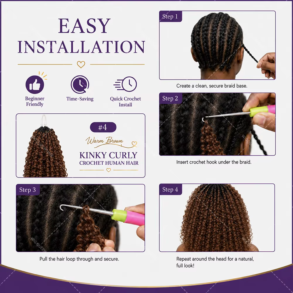 Extensions de cheveux humains bouclés bruns à ondulations profondes