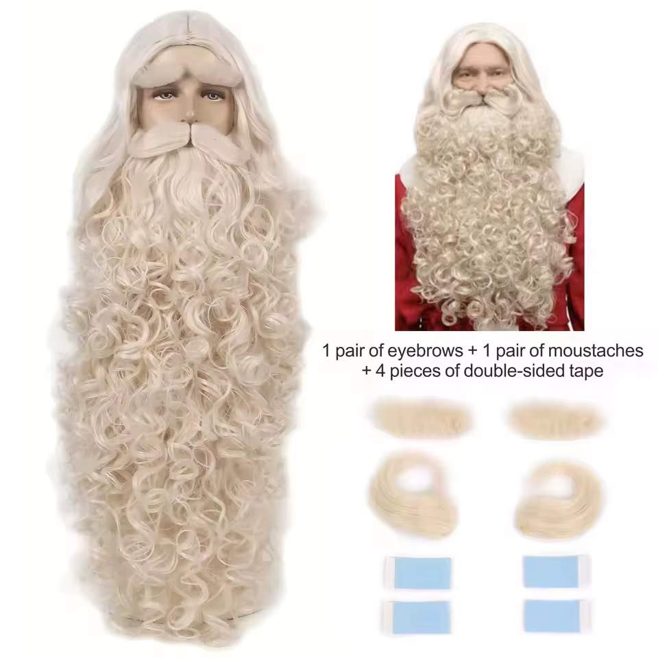 Perruque de cheveux de noël + ensemble de barbe
