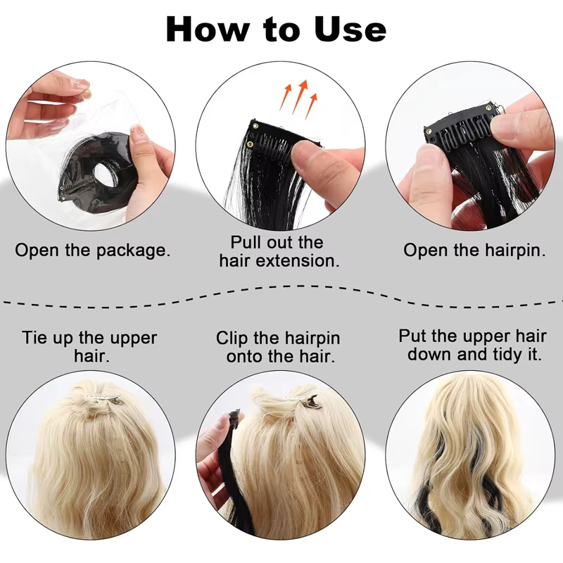 Extensions de cheveux synthétiques noires lisses de 24 pouces