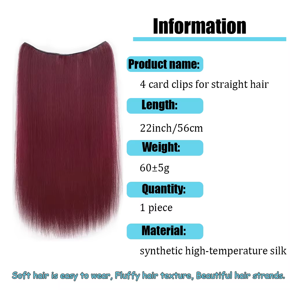 Extension de cheveux synthétiques colorés longs et lisses invisibles de 22 pouces
