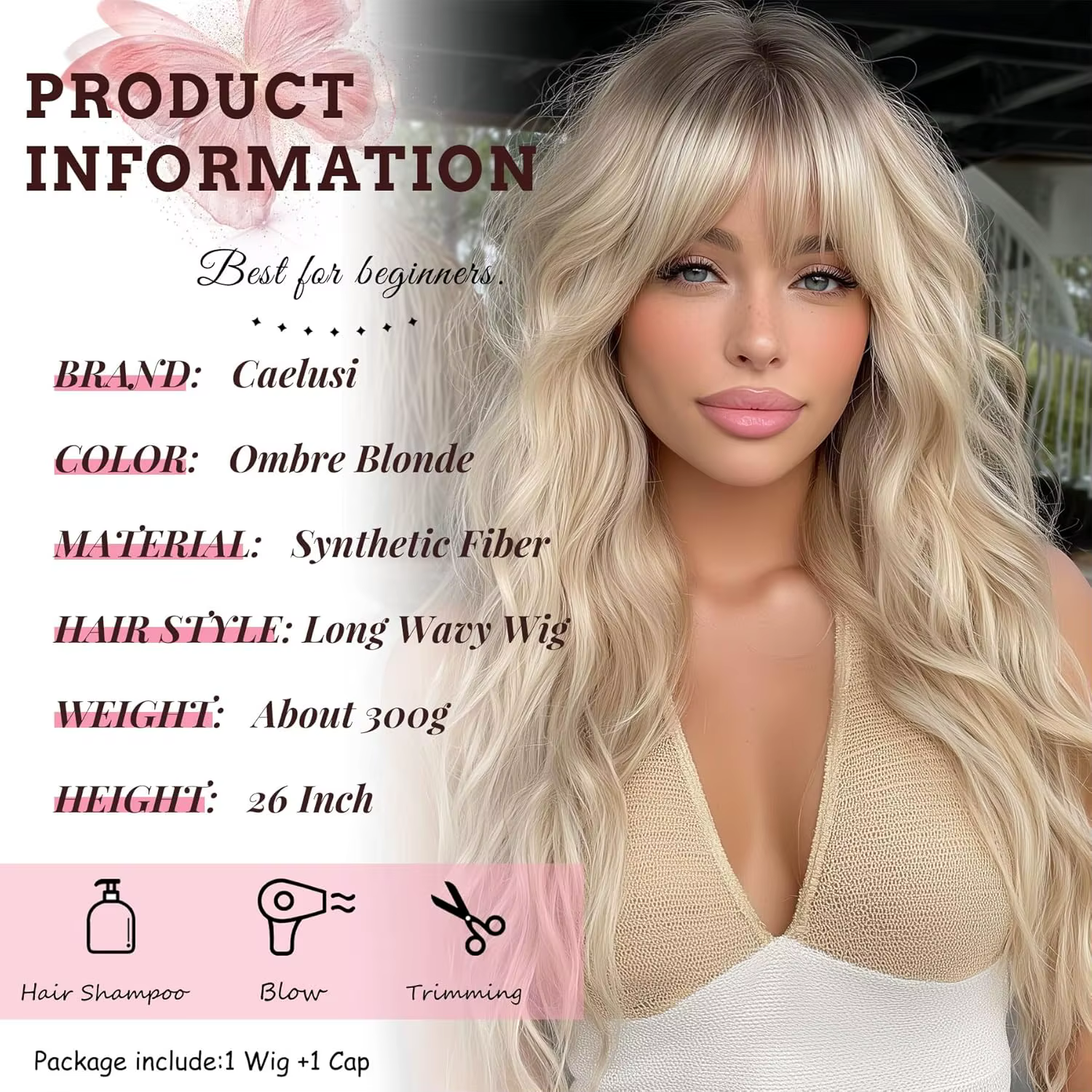 Perruque blonde ombrée avec frange