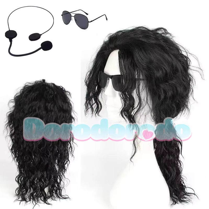 Perruque de cosplay Michael Jackson, tenue vintage des années 80, lunettes, micro, accessoires de scène pour fête d'Halloween, unisexe