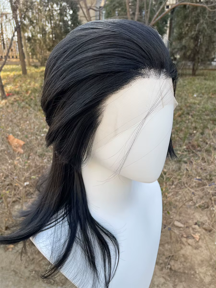 Mullet Cosplay perruques pour femmes noires Rocker hommes longueur d'épaule cheveux synthétiques 13X4 dentelle avant perruques sans colle délié naturel