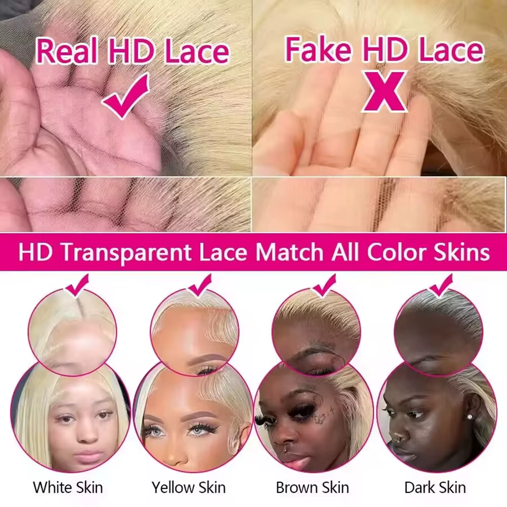 613 Blonde courte Bob perruque 13x4 HD Transparent dentelle frontale