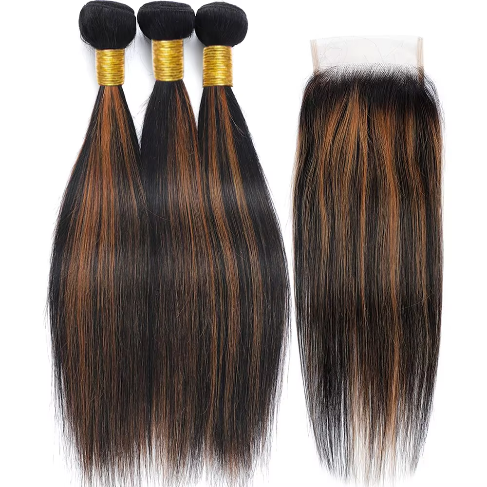 Mèches brésiliennes Remy lisses avec Closure 4x4