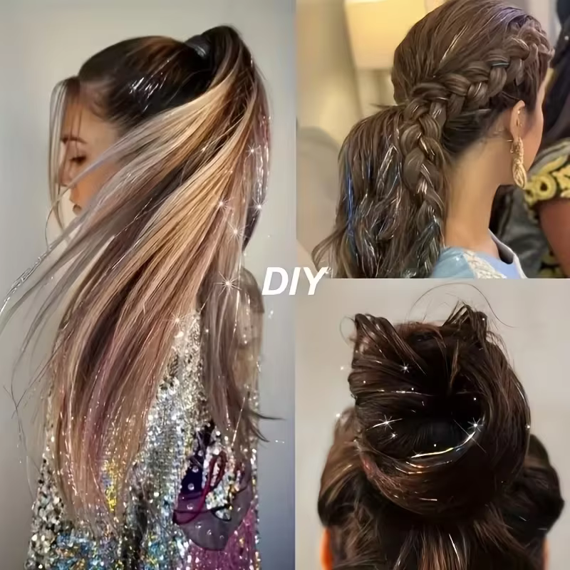 Extensions de cheveux en soie arc-en-ciel scintillantes pour femmes
