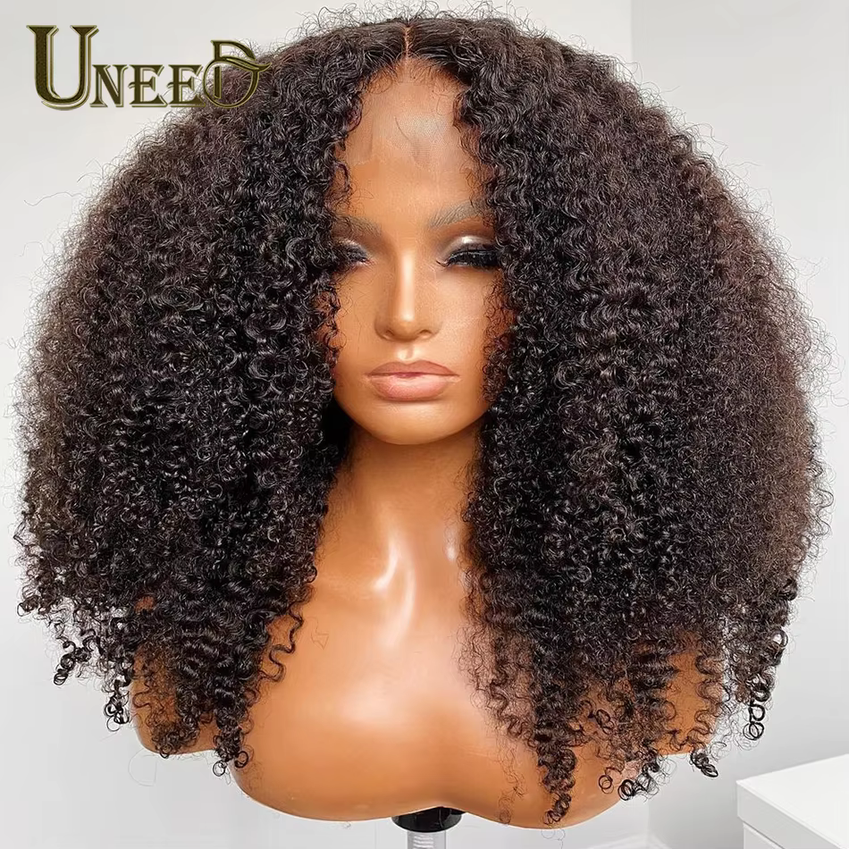 Perruque Cheveux Humains Bouclés Crépus Mongols 13x4