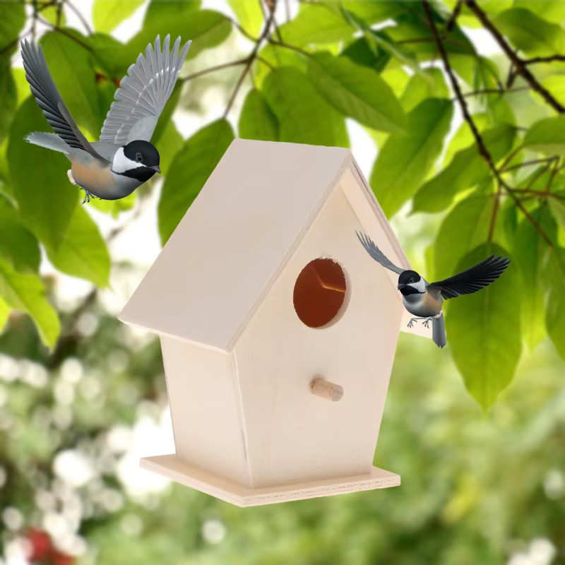 Nichoir en bois fait à la main avec perchoir pour petits oiseaux, nichoir d'extérieur pour peindre, décor de jardin