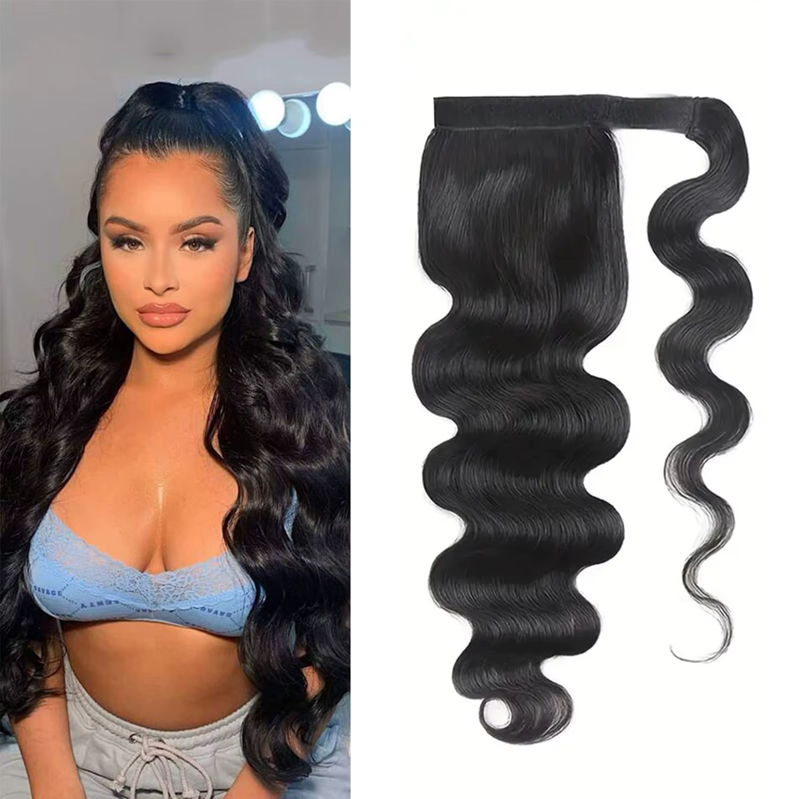 Queue de cheval cheveux humains longs raides envelopper autour des Extensions