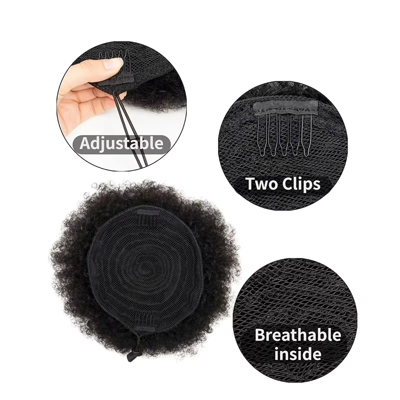 Chignon Afro court en cheveux humains, postiche pour femmes et enfants, perruque queue de cheval à cordon, extensions bouclées crépues à clipser