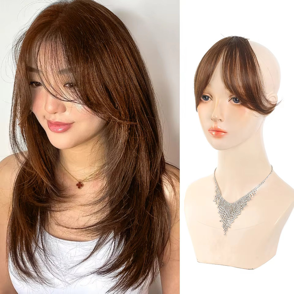 Perruque Synthétique avec Frange Latérale Naturelle pour Femme