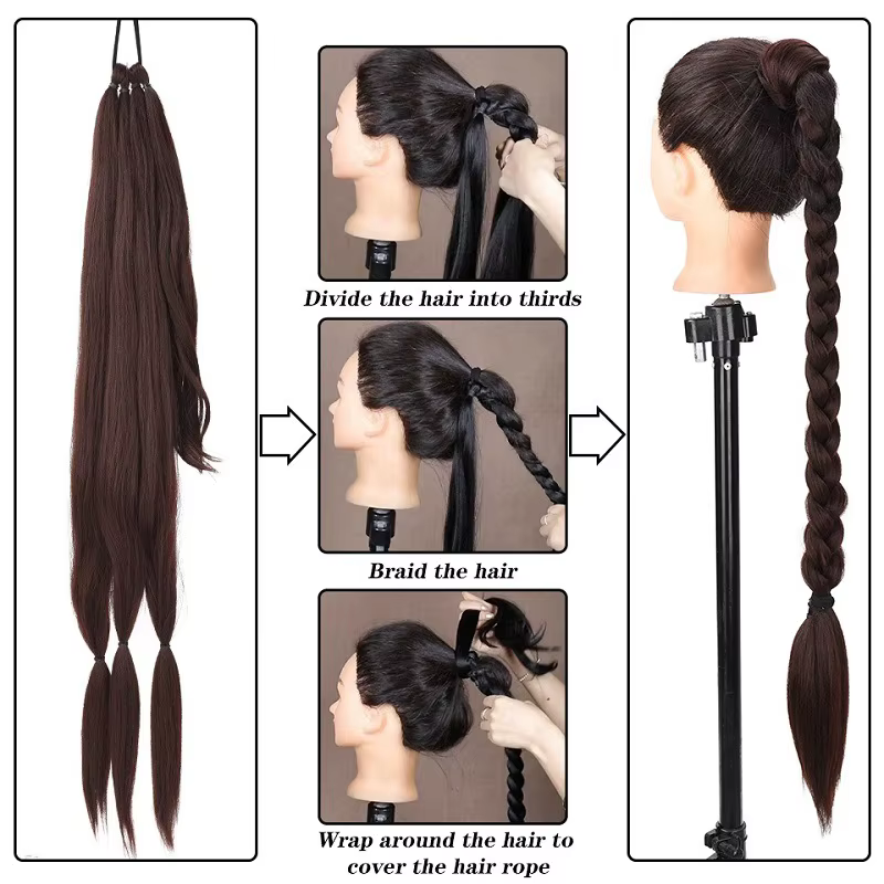 Extension de queue de cheval tressée synthétique avec attache de cheveux pour femme – Tresses torsadées DIY