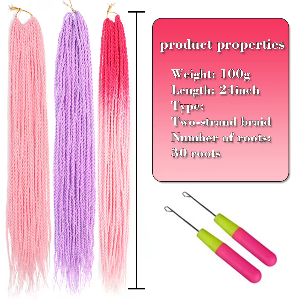 Extensions synthétiques HAIRSTAR, tresses sénégalaises au crochet, 24 pouces, 30 racines/paquet, cheveux à tresser pour femmes, jaune, rose, vert