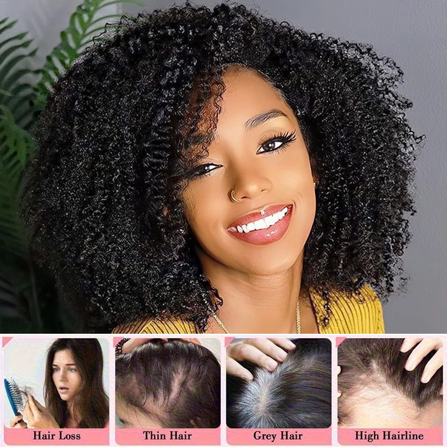 Topper de cheveux afro crépus bouclés pour femmes – Postiche d'aspect naturel crépu bouclé pour amincir la couverture