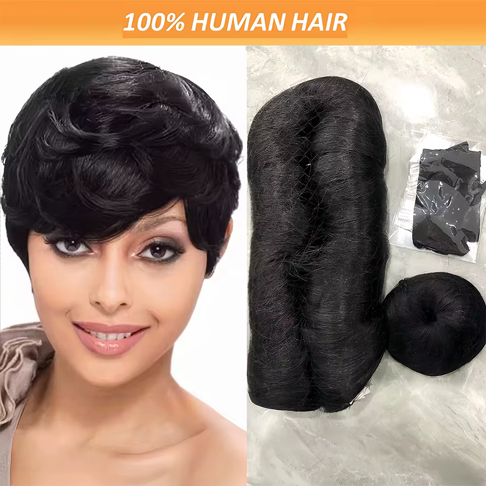 28 pièces extensions de cheveux humains courts brésiliens # 1B un paquet pour une tête complète 100% paquets