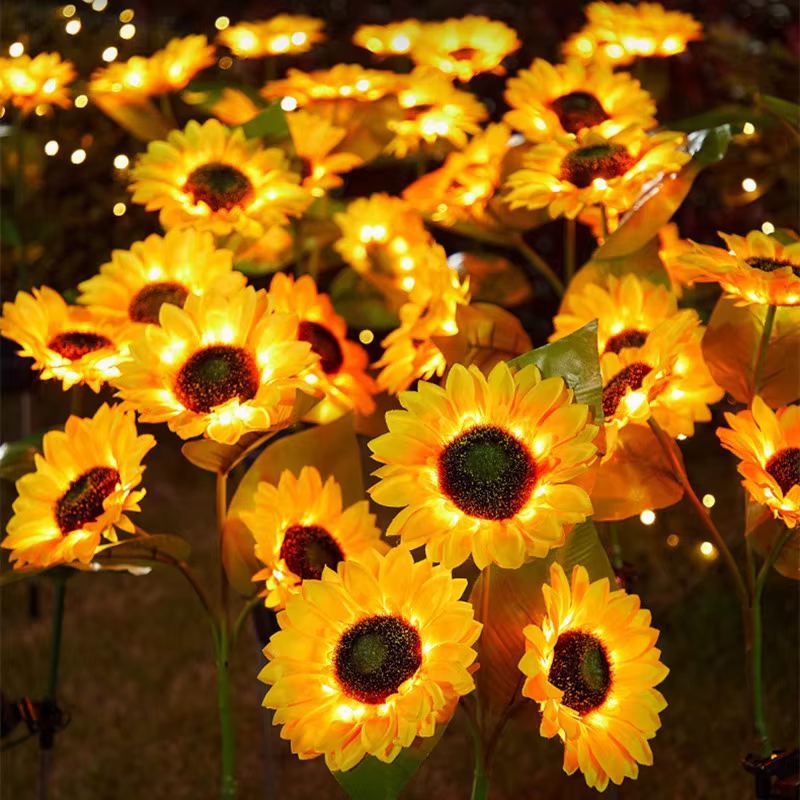 Le tournesol solaire allume les lumières jaunes extérieures de fleur de soleil de LED adaptées à la décoration de jardin de voie de rue de pelouse de cour de tache scénique