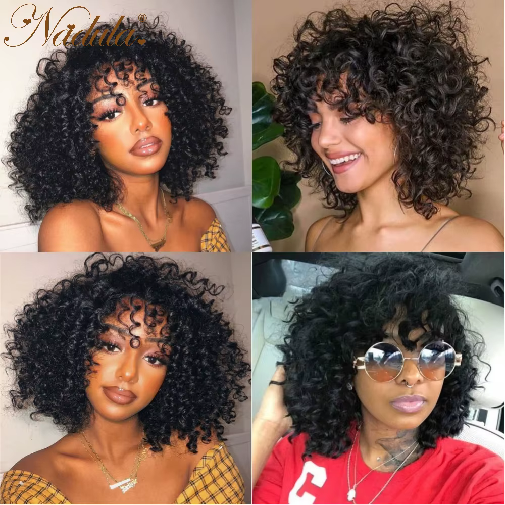 Nadula cheveux bouclés Pixie avec frange 10 "court rebondissant