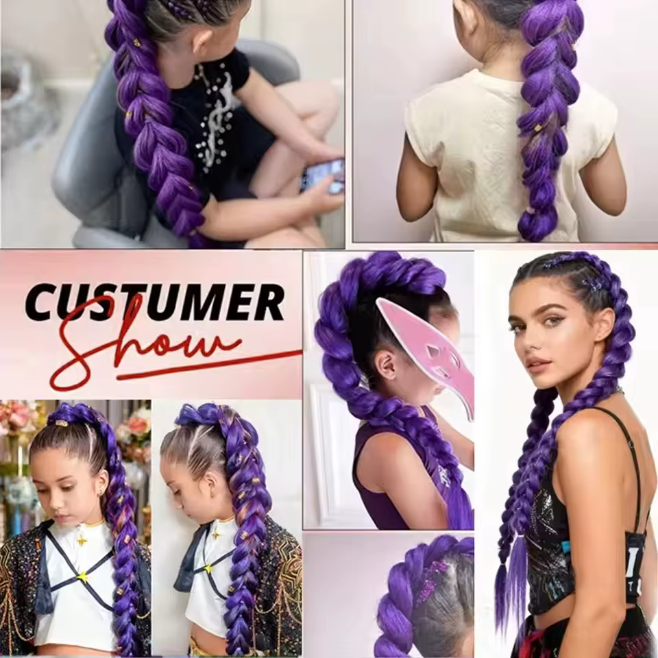 Perruque tressée violette synthétique extra longue de 32 po | Métallique chatoyant | Postiche de costume de Noël pour