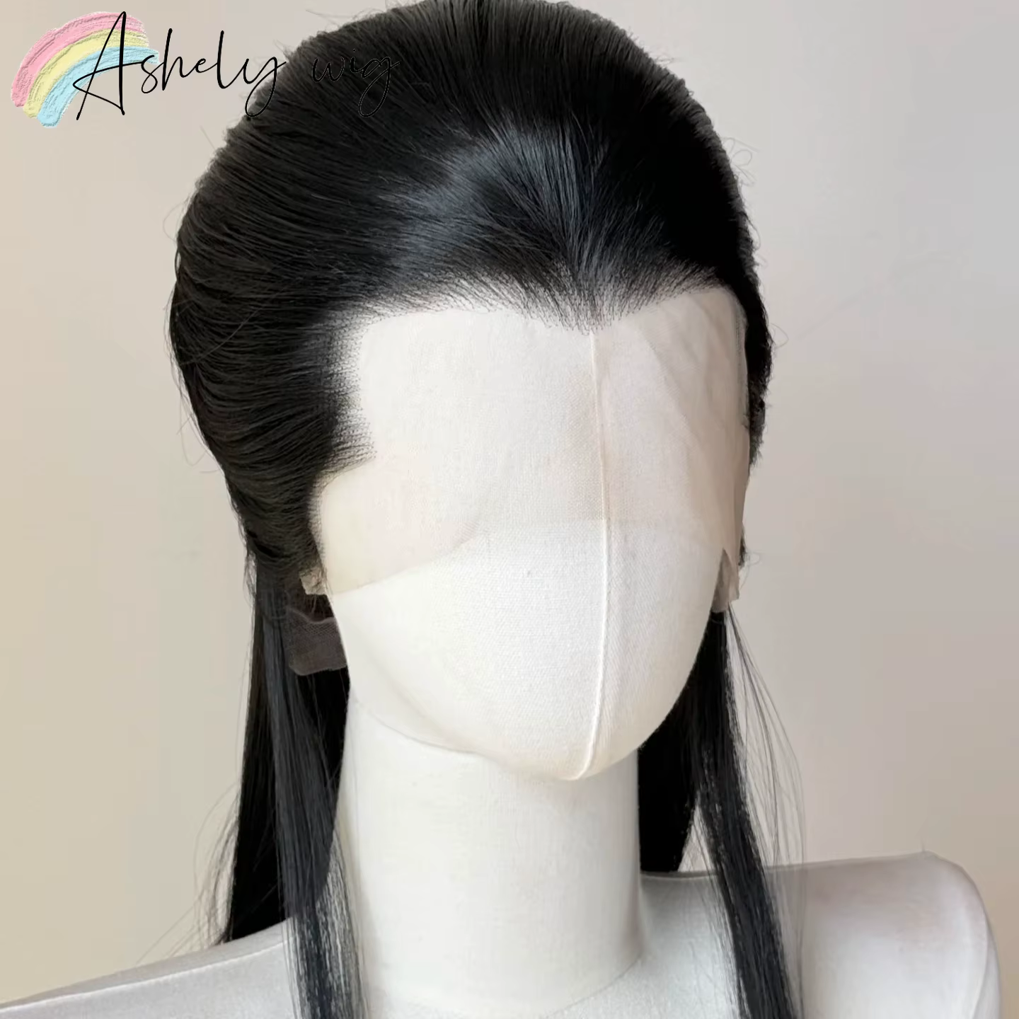 Ashely Widow's Peak Wig – Perruque synthétique noire à dentelle frontale 26 pouces 13*4