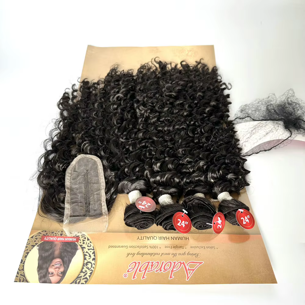Adorables lots de cheveux afro bouclés crépus de 24 pouces avec closure