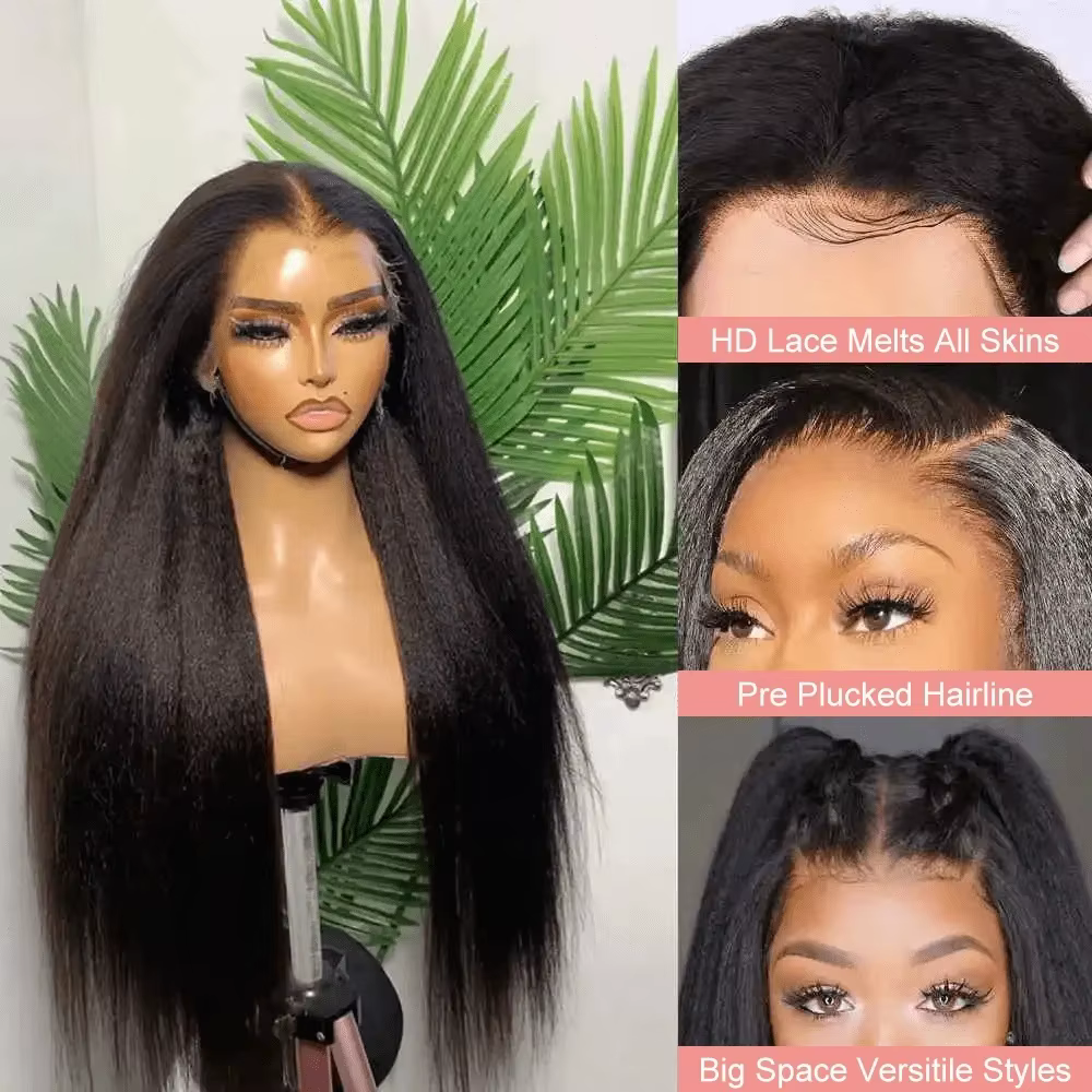 Perruque de cheveux humains 4C Curly Edges Kinky Straight