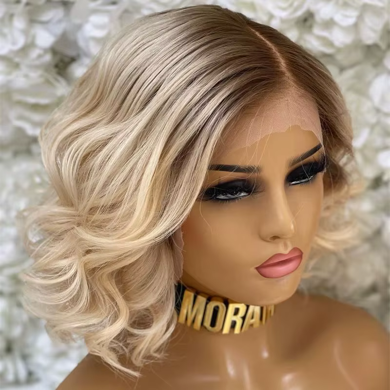Perruque blonde Bob courte ondulée pour femme