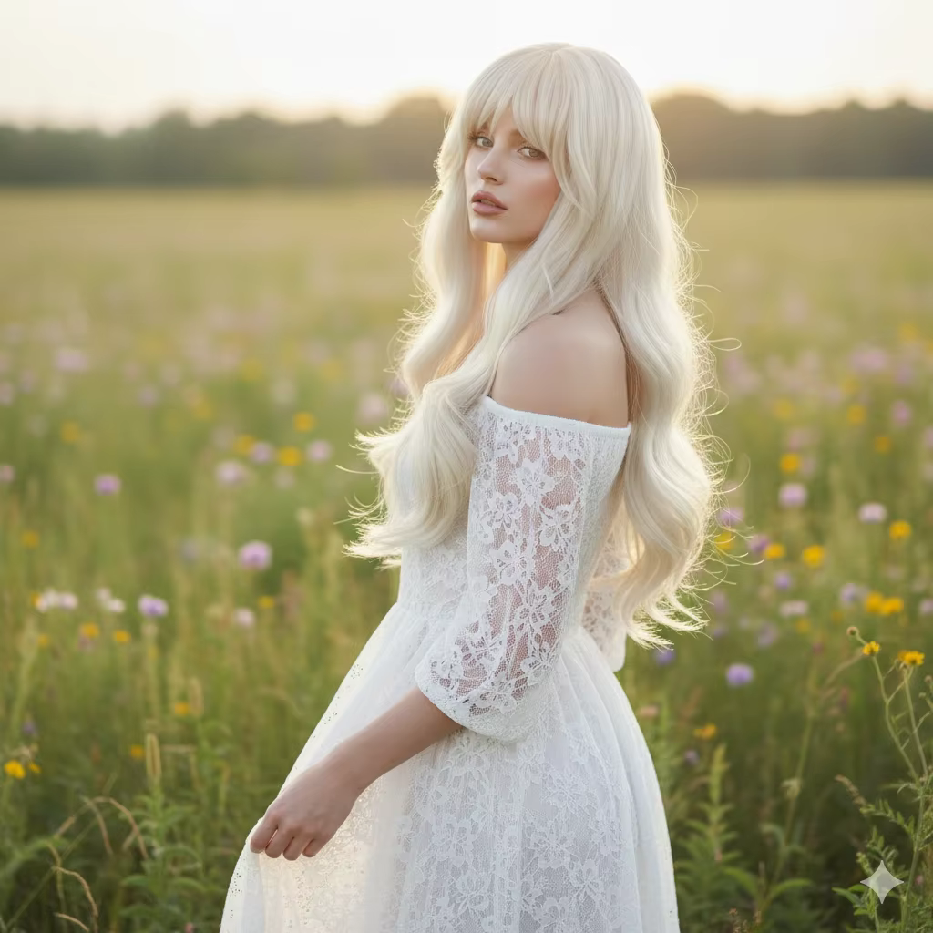 Perruque blonde blanche pour femmes 26 pouces