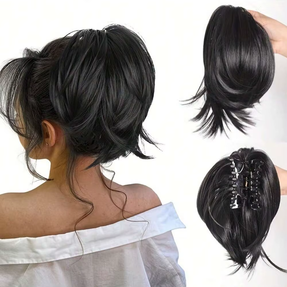 Chignon désordonné à griffes, postiches synthétiques pour femmes et filles, extensions de cheveux à clipser, chignon court et lisse, chignon à nouer