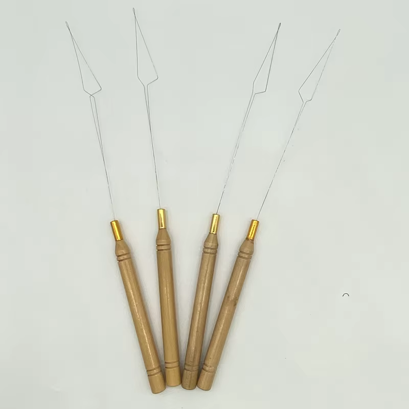 Extra Love 20 pièces Nouvelles aiguilles à boucle avec manche en bois pour extensions de cheveux