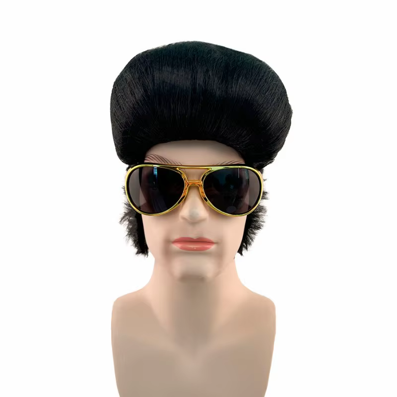 Rock and Roll Elvis Presley Cosplay perruque usage quotidien fibres fondues mascarade fête scène Performance noir cheveux courts
