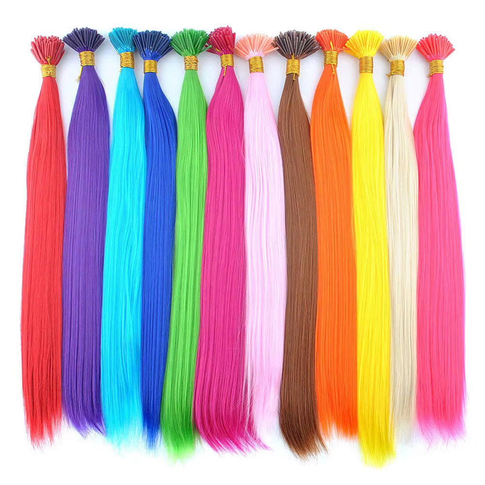 Teinture capillaire synthétique arc-en-ciel faux Extensions de cheveux colorés Kanekalon i-tip kératine Fusion pour