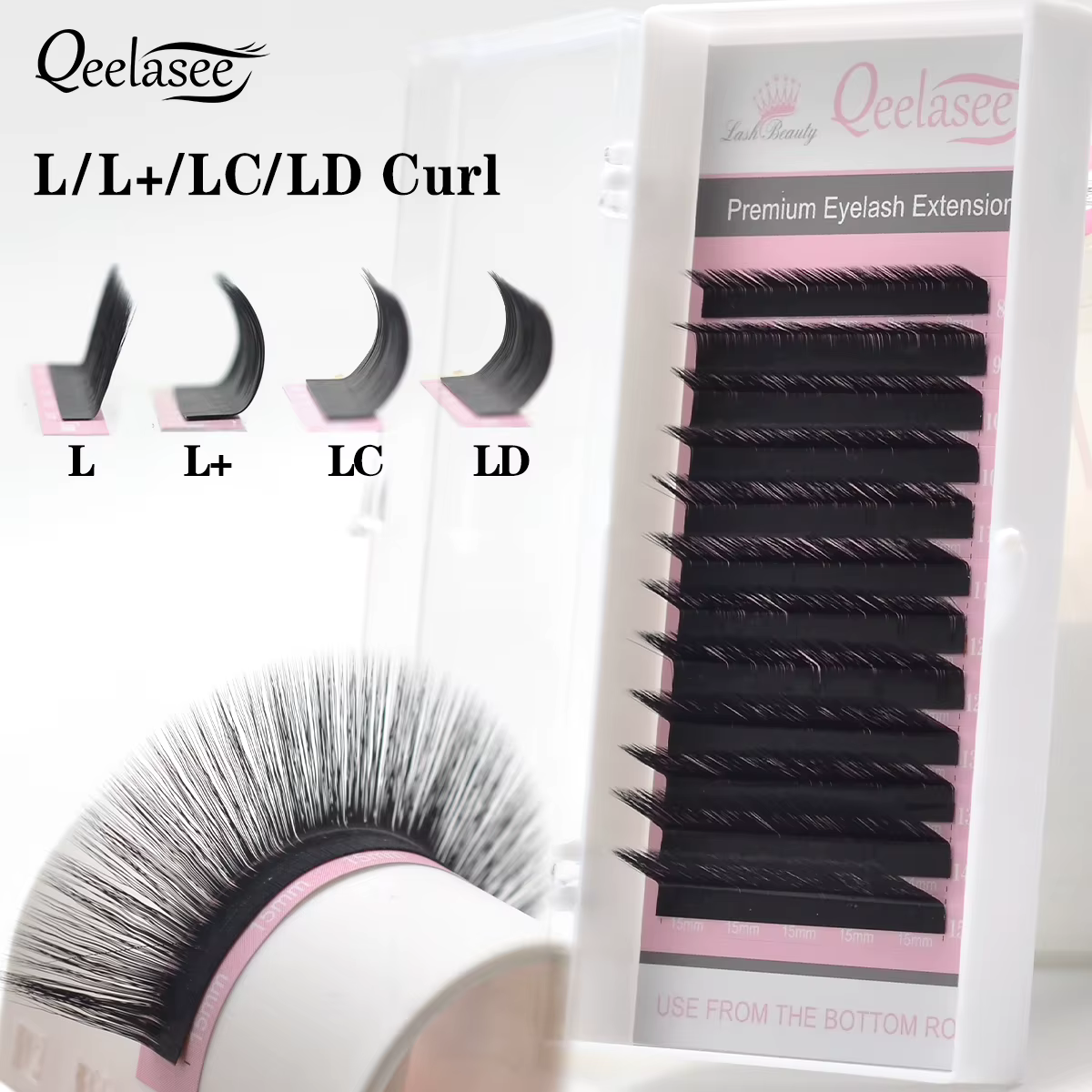 Qeelasee Extensions de cils L L + LC LD Curl vison noir mat naturel doux PBT