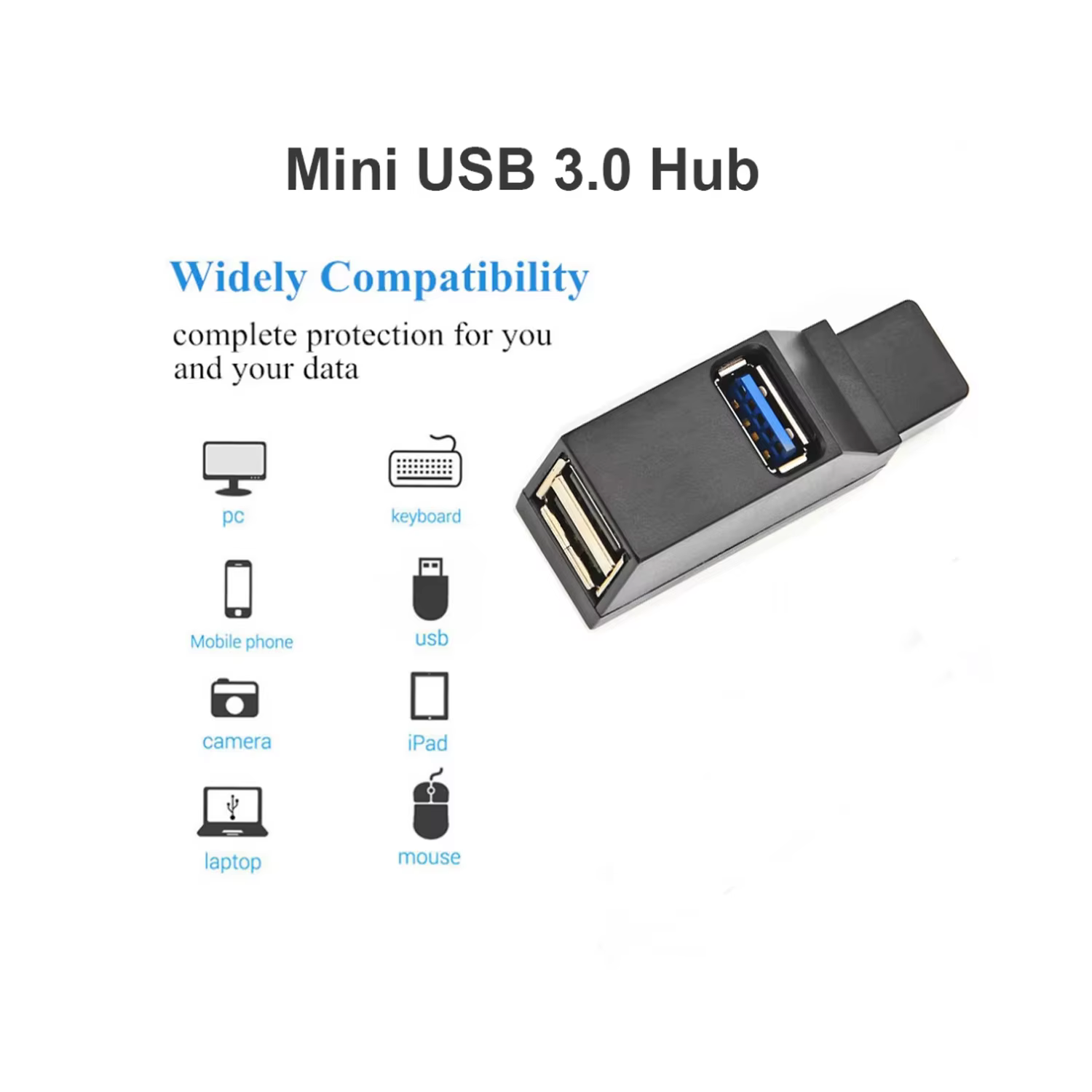 Adaptateur HUB USB 3.0, Mini boîtier répartiteur 1 à 3 ports, USB 2.0 haute vitesse pour PC portable, lecteur de carte U Disk