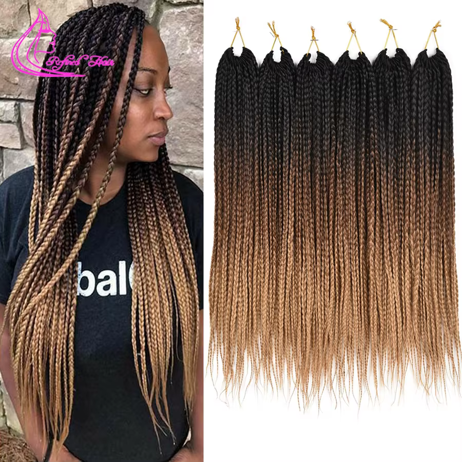 Boîte synthétique tresses 18 24 pouces de Long Ombre Crochet tressage Extensions de cheveux noir brun